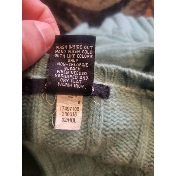 Vintage Y2K GAP Sweater Women's Medium Aqua Lambswool Cable Knit Crew Neck - Picture 3 of 4